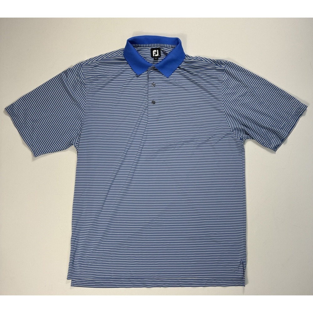 Footjoy Men’s XL Polo Shirt Golf Blue Striped Performance Modern Preppy Wicking